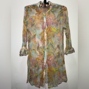 Leggiadro Silk Blouse Watercolor Multicolor Long Sleeve Size Small